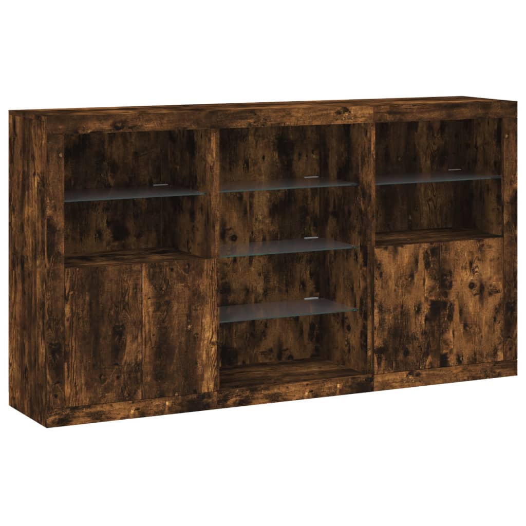 Sideboard with LED Lights Smoked Oak 181.5x37x100 cm
